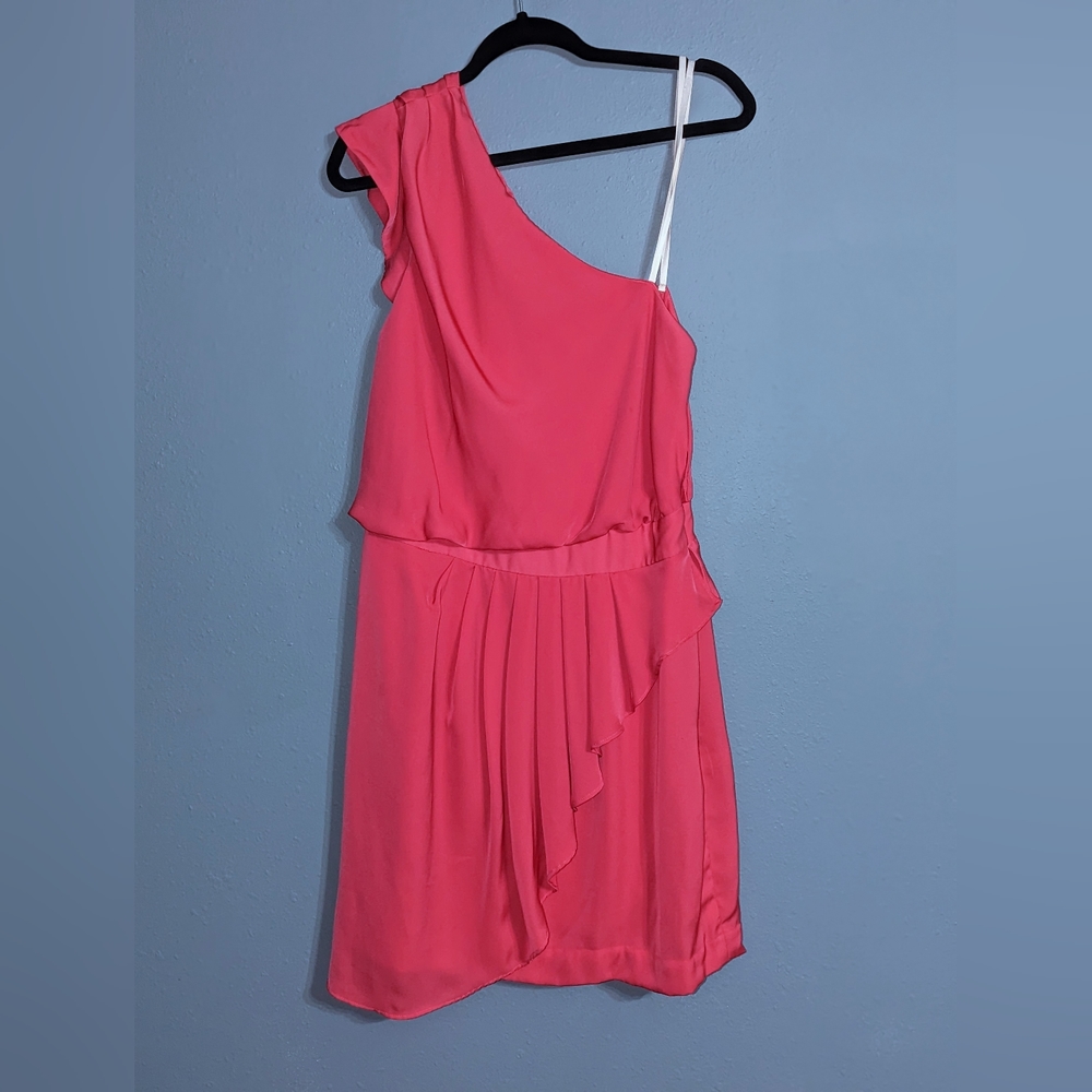 Salmon 1 shoulder cocktail dress